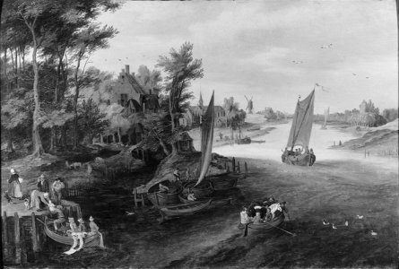 River Landscape with a Jetty (Jan Bruegel d.ä.) - Nationalmuseum - 23730. Free illustration for personal and commercial use.