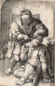 Rob Møhlmann Museum Møhlmann Leyden, Lucas van, De Chirurgijn, 1524, gravure, 11,5x7,5cm