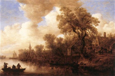 River Scene by Jan van Goyen. Free illustration for personal and commercial use.