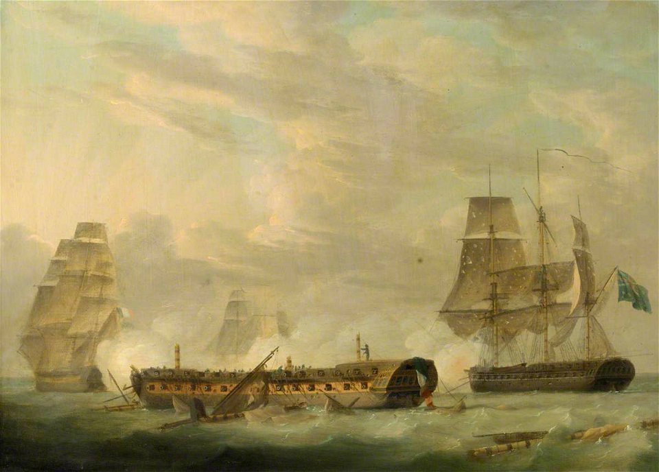 Robert Dodd (1748-1815) - Action at Sea, a French Frigate Completely Dismasted - BHC2243 - Royal Museums Greenwich