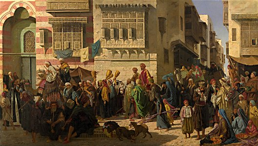 Robert Dowling - A Sheikh and his son entering Cairo on their return from a pilgrimage to Mecca - Google Art Project. Free illustration for personal and commercial use.