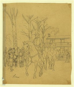 Robert E. Lee leaving the McLean House following his surrender to Ulysses S. Grant LCCN2004660825