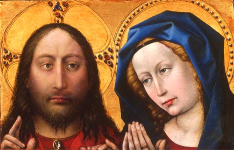 Robert Campin, also called the Master of Flémalle, Netherlandish (active Tournai), first documented 1406, died 1444 - Christ and the Virgin - Google Art Project. Free illustration for personal and commercial use.