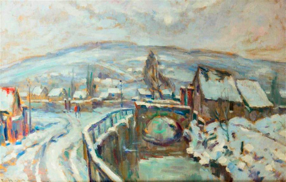 Robert Antoine Pinchon, Le Robec sous la neige aux alentours de Rouen, oil on canvas, 65 x 101 cm