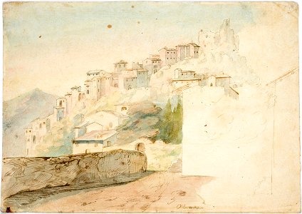 Robert Wilhelm Ekman - Kaupunkimaisema, taustalla kukkula, etualalla tie ja muuri - A I 457-205 - Finnish National Gallery