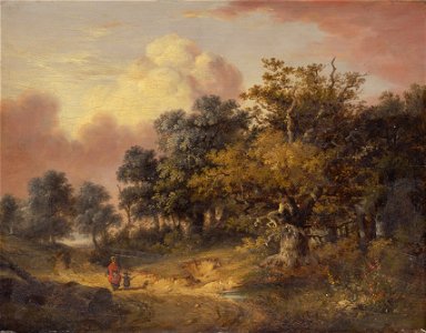 Robert Ladbrooke - Wooded Landscape with Woman and Child Walking Down a Road - Google Art Project. Free illustration for personal and commercial use.