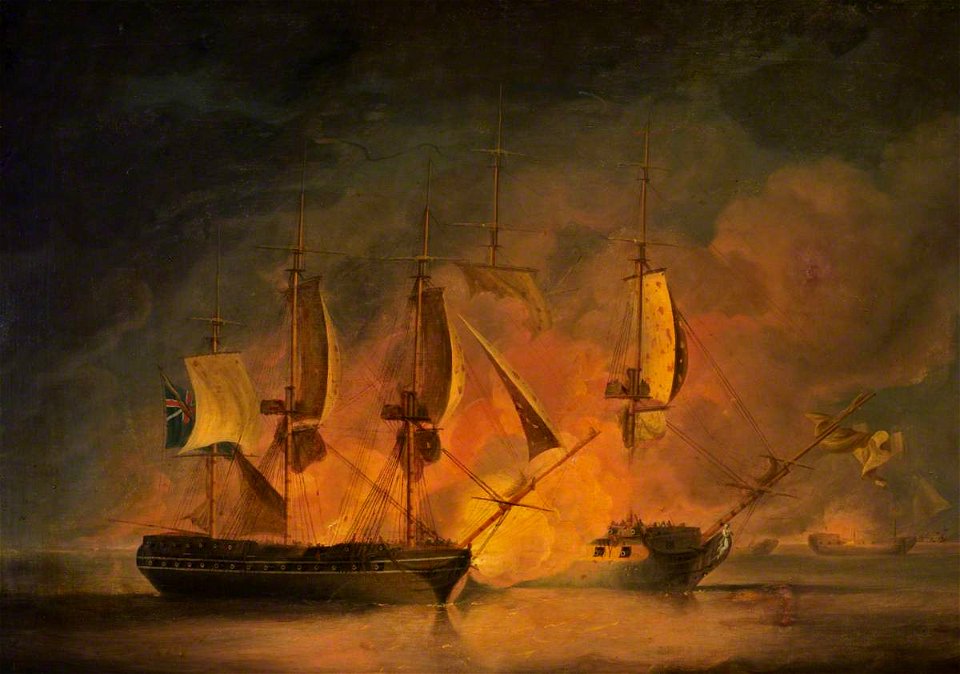 Robert Dodd (1748-1815) - Action at Sea, an English and a French Frigate Engaging - BHC1087 - Royal Museums Greenwich