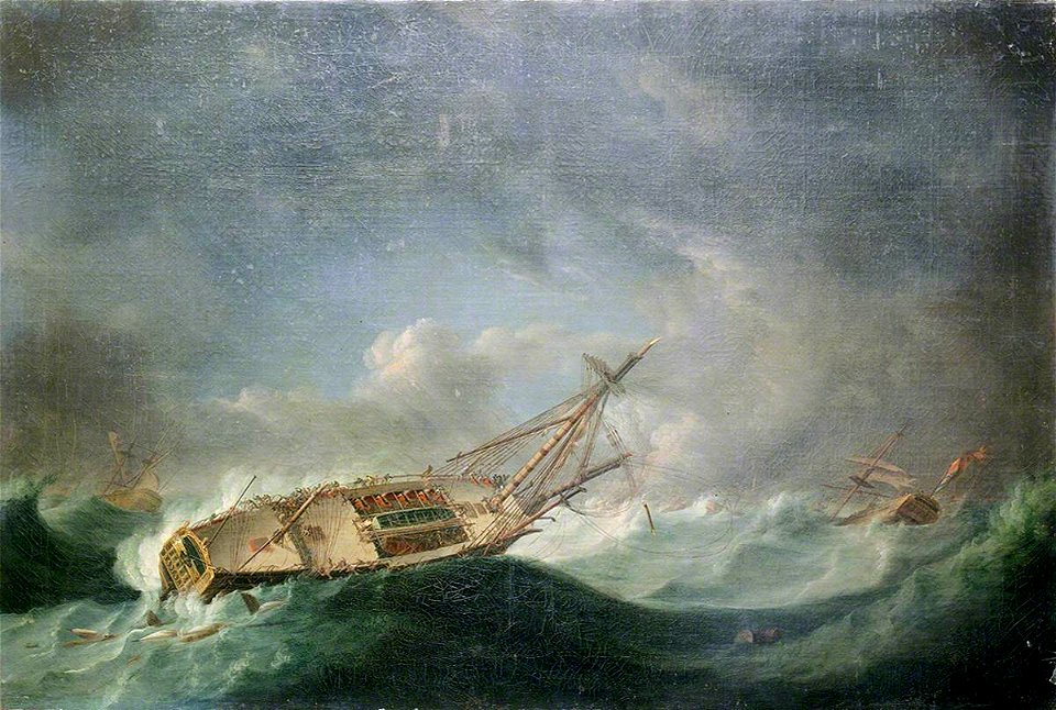 Robert Dodd (1748-1815) - Loss of HMS' Ramillies', September 1782, On Her Beam Ends - BHC2213 - Royal Museums Greenwich