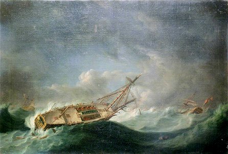 Robert Dodd (1748-1815) - Loss of HMS' Ramillies', September 1782, On Her Beam Ends - BHC2213 - Royal Museums Greenwich