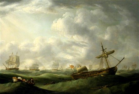 Robert Dodd (1748-1815) - Loss of HMS 'Ramillies', September 1782, Ship Abandoned in Abating Storm - BHC2214 - Royal Museums Greenwich