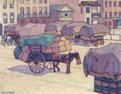 Robert Polhill Bevan - Hay Carts, Cumberland Market - Google Art Project. Free illustration for personal and commercial use.
