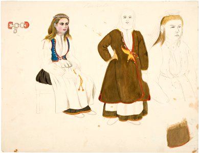 Robert Wilhelm Ekman - Harjoitelmia Kaukolalaisista talonpoikaisnaisista kansallispuvuissa - A I 457-220 - Finnish National Gallery