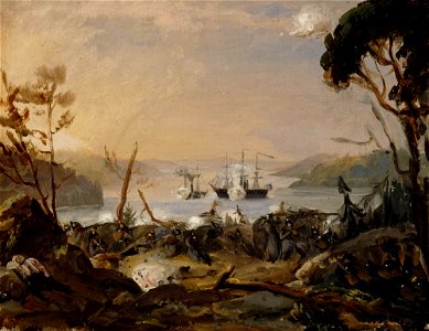 Robert Wilhelm Ekman - Väkivaltainen tiedustelu Turun seudulla, kohtaus Oolannin sodasta - A I 457-306 - Finnish National Gallery