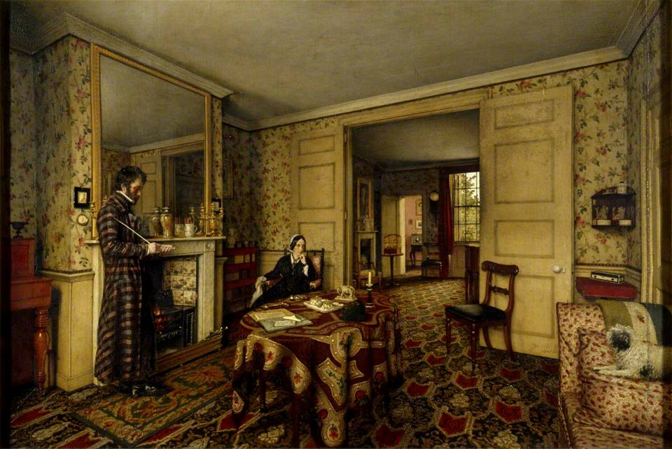 Robert Scott Tait (c.1816-1897) - 'A Chelsea Interior' (The Carlyles at Home with Their Dog, 'Nero') - 263684 - National Trust