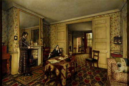 Robert Scott Tait (c.1816-1897) - 'A Chelsea Interior' (The Carlyles at Home with Their Dog, 'Nero') - 263684 - National Trust
