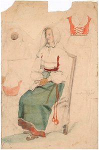 Robert Wilhelm Ekman - Kädet sylissä istuva nainen. Sivuilla harjoitelmat kolmesta vaatekappaleesta. - A I 457-168 - Finnish National Gallery