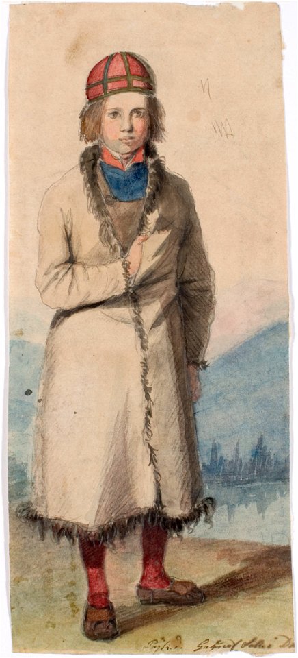 Robert Wilhelm Ekman - Seisova poika taalalaisturkissa, taustalla maisema - A I 457-158 - Finnish National Gallery