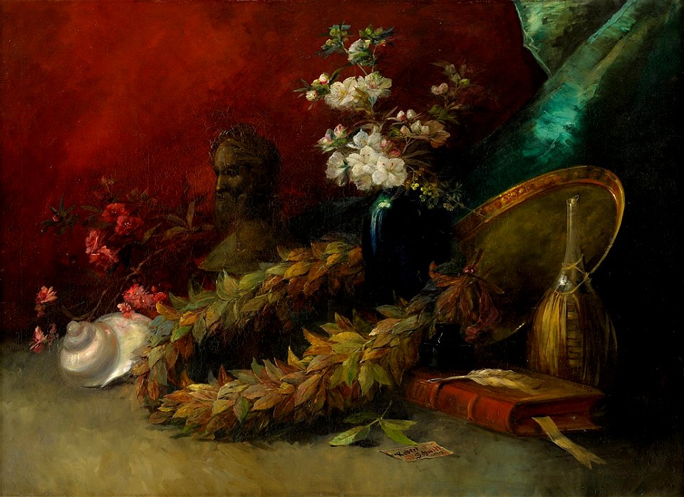 Robert Schmidt Blumenstilleben mit Siegeskranz und Nautilusmuschel 1907
