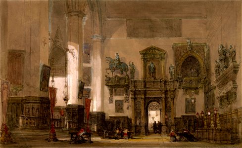 Interior of Basilica di Santa Maria Gloriosa dei Frari, Venice by David Roberts, RA. Free illustration for personal and commercial use.