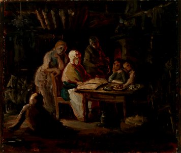 Robert Wilhelm Ekman - Sunnuntai-ilta isoäidin luona (Isoäidin syntymäpäivä), luonnos - A I 457-315 - Finnish National Gallery
