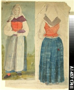 Robert Wilhelm Ekman - Kansallispukuinen seisova nainen edestä ja takaa - A I 457-174 b - Finnish National Gallery