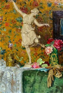 Robert Völcker Stillleben mit Skulptur einer Tänzerin und Blumen