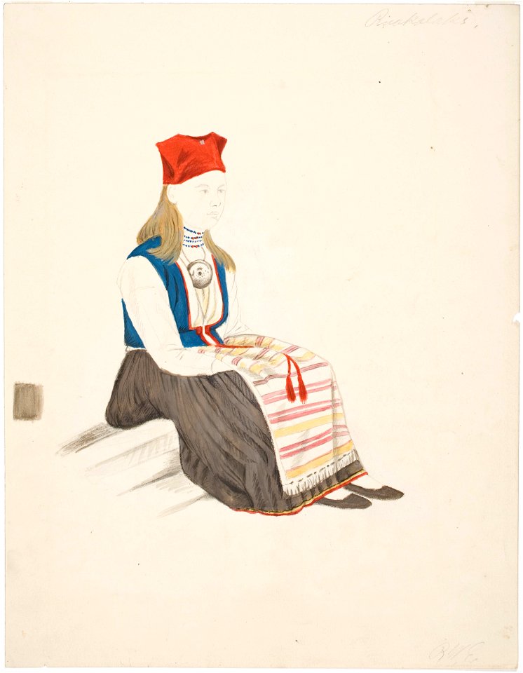 Robert Wilhelm Ekman - Talonpoikaisnainen Ruokolahdelta istumassa kädet esiliinan alla - A I 457-217 - Finnish National Gallery