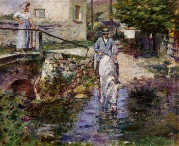 Theodore Robinson - Père Trognon and His Daughter at the Bridge (1891)