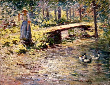 Theodore Robinson - By the Brook (1891). Free illustration for personal and commercial use.