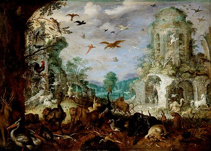 Roelant Savery, , Kunsthistorisches Museum Wien - Landschaft mit Tieren (Im Hintergrund, Orpheus und die thrakischen Weiber) - GG 1091 - Kunsthistorisches Museum