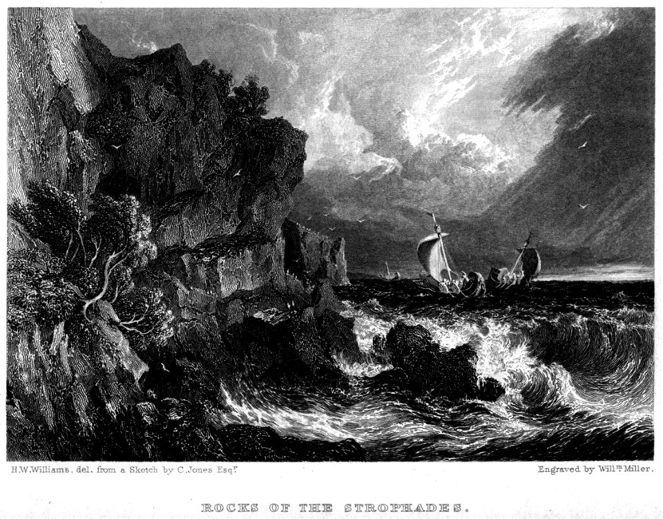 Rocks of the Strophades engraving by William Miller after H W Williams