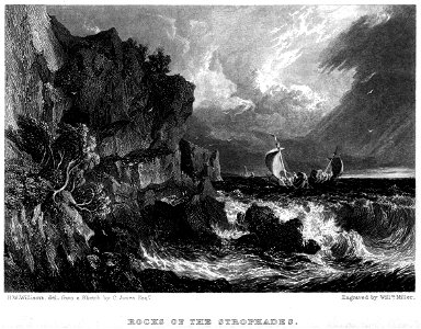 Rocks of the Strophades engraving by William Miller after H W Williams