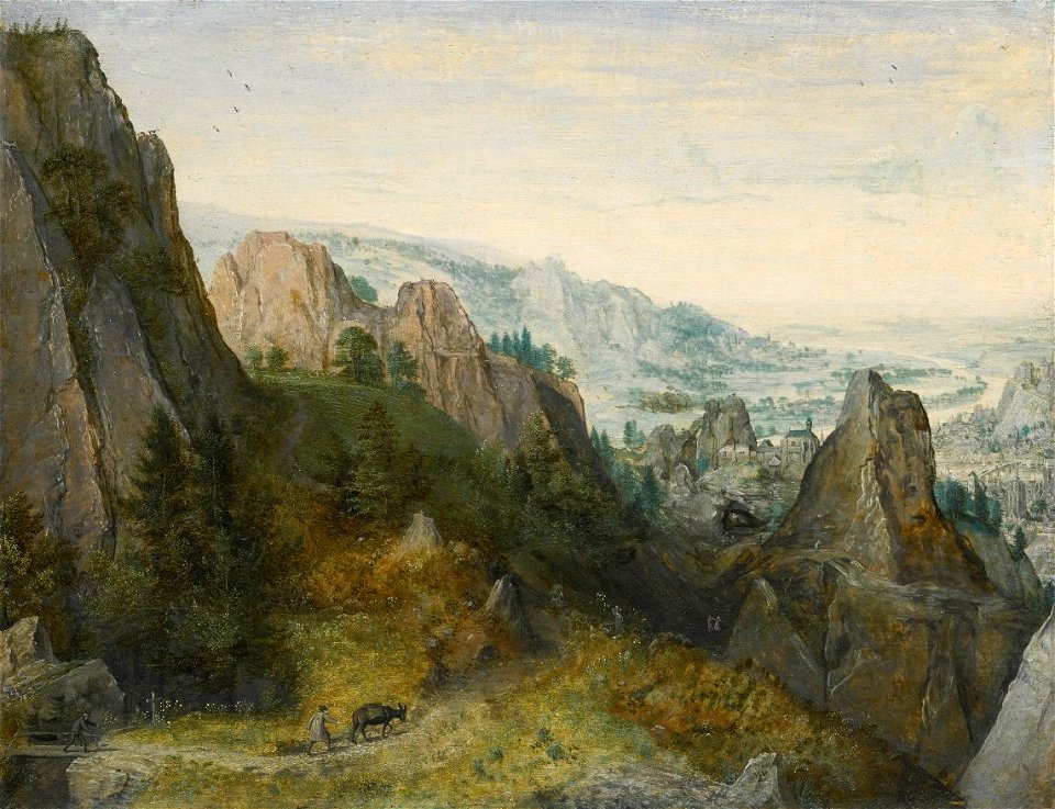 Rocky Landscape with Travelers on a Path... by Lucas van Valckenborch