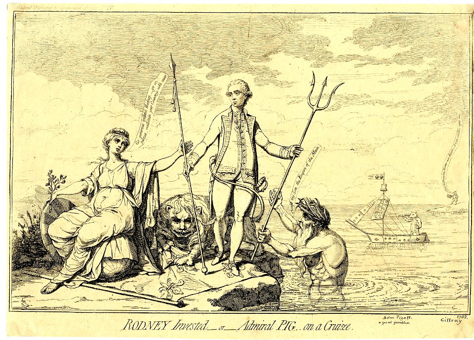Rodney invested - or - Admiral Pig on a cruize. (BM 1868,0808.4847)