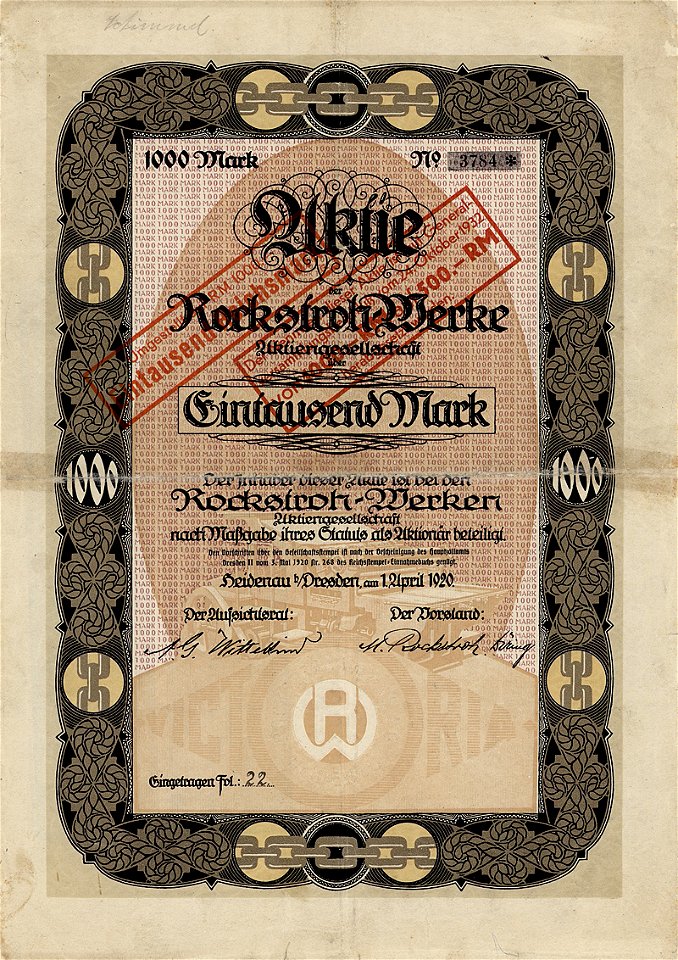 Rockstroh-Werke AG 1000 Mk 1920