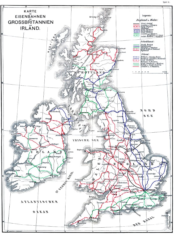 Roell-1912 Karte der Britischen und Irischen Eisenbahnen