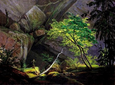Rocky Landscape with Monk-Carl Blechen