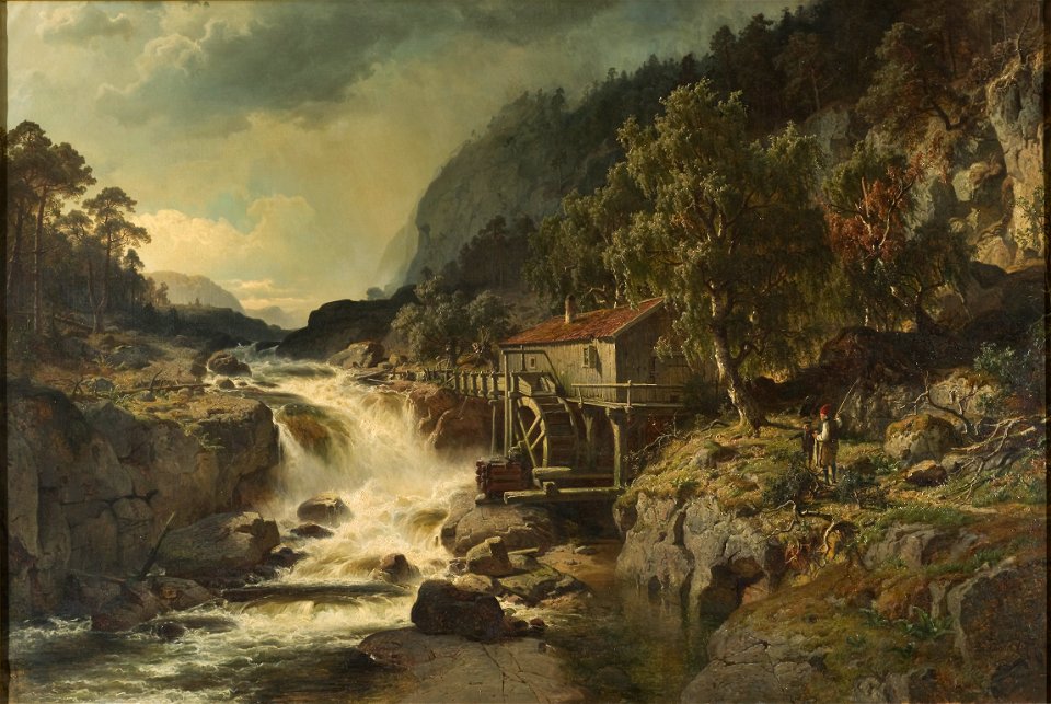 Rocky Landscape with Waterfall and Watermill, Småland (Edvard Bergh) - Nationalmuseum - 17941