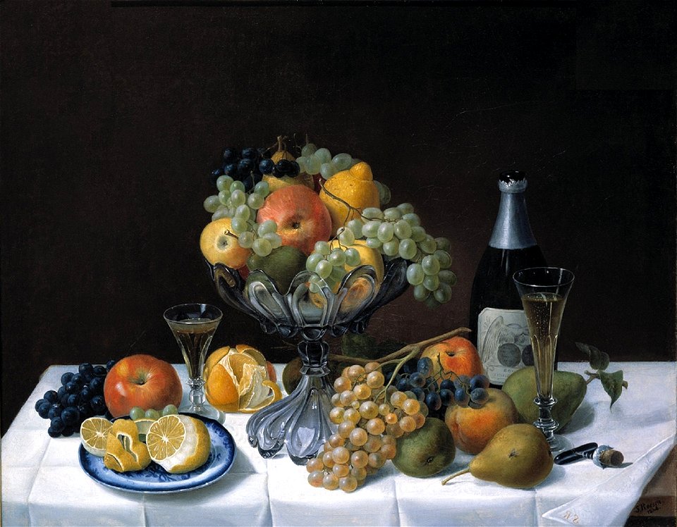 Severin Roesen - Stillleben mit Sektflasche (Ausschnitt)