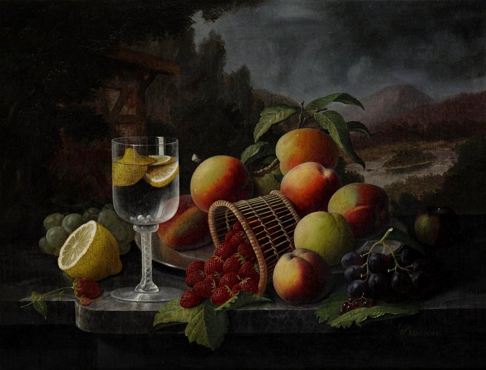 Still Life with Fruit and Glass of Lemonade by Severin Roesen, 1861