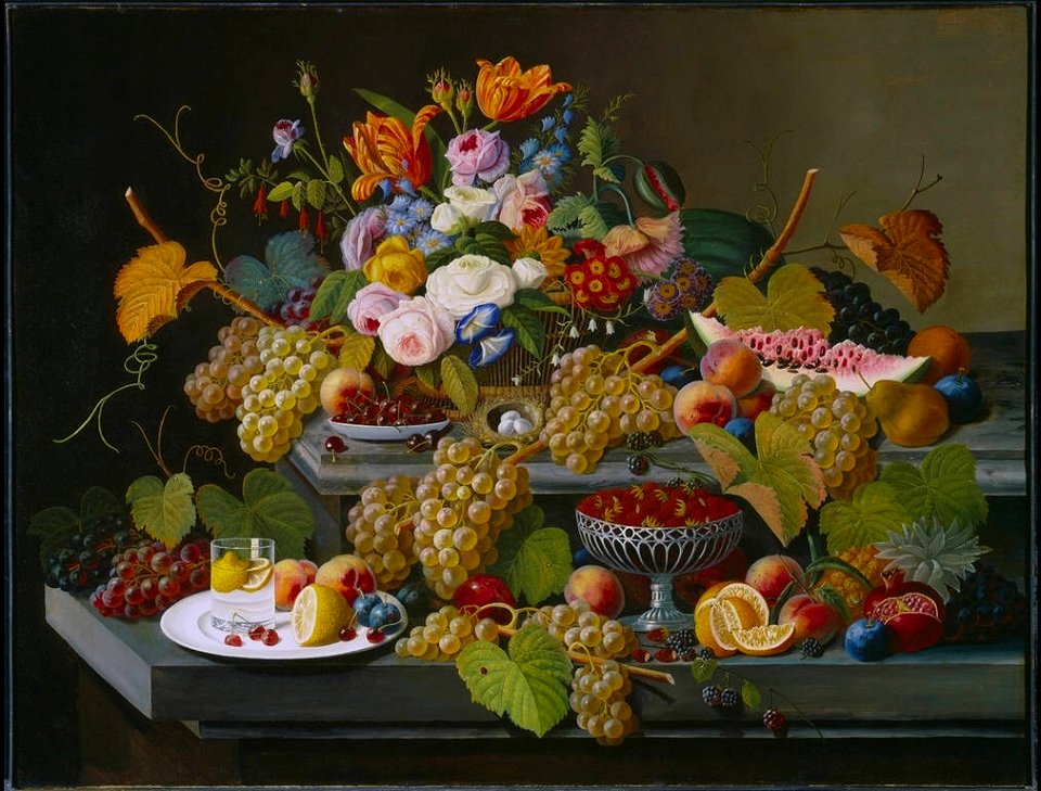 Severin Roesen - Stillleben mit Früchten und Blumen