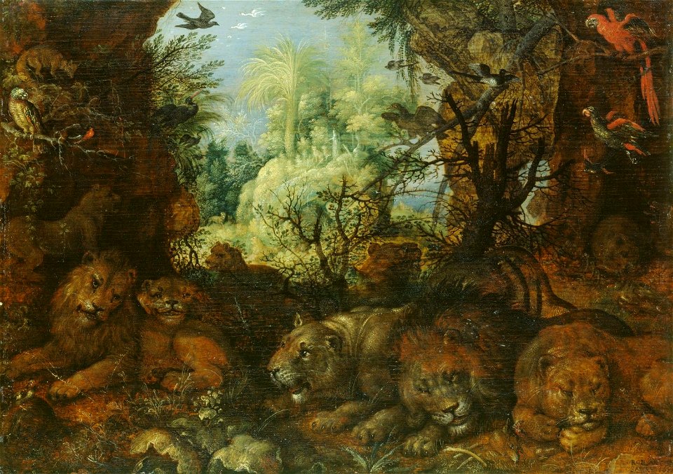 Roelandt Savery (Kortrijk 1576 - Utrecht 1639) - Lions in a Landscape - RCIN 405627 - Royal Collection