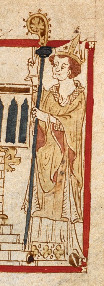 Roman de Brut - BL Egerton3028 f55r (St. Augustine) (cropped)
