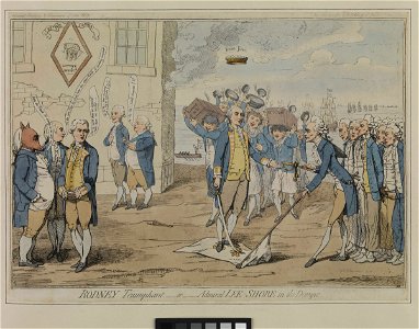 Rodney Triumphant - or Admiral Lee-Shore in the Dumps (caricature). Political Characters and Caricatures of 1762 No.3 RMG PZ9827