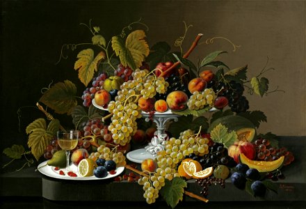 Severin Roesen - Still Life of Fruit and Wine on a Table