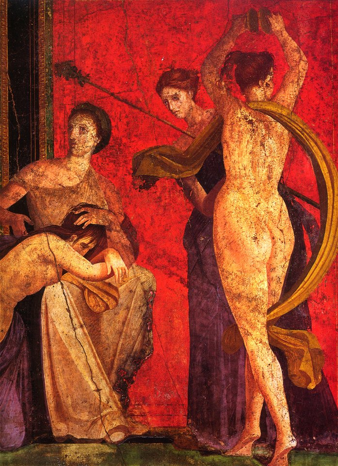 Roman fresco Villa dei Misteri Pompeii - detail with dancing menad 02