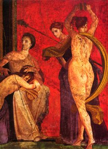 Roman fresco Villa dei Misteri Pompeii - detail with dancing menad 02