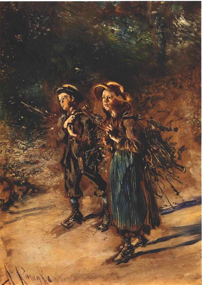 Anton Romako - Kinder mit Reisig