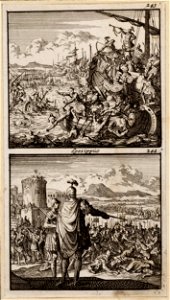 Romeinen leveren strijd op de Zee van Tiberias, Vespasianus beveelt de gevangen Joden te doden, objectnr A 48182