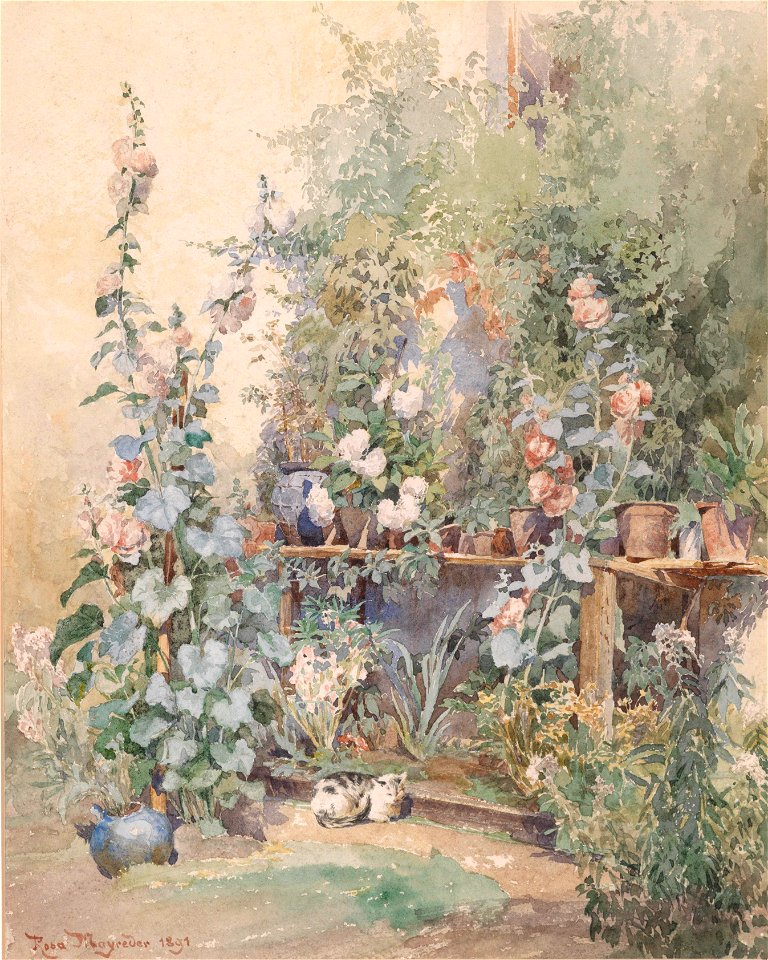 Rosa Mayreder Gartenstilllben mit Kätzchen 1891
